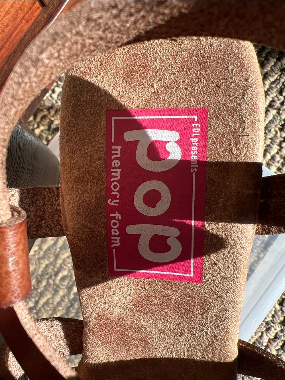 POP Canyon Wedge Brown Leather-Look Crossover Strap Sandals - Picture 4 of 8